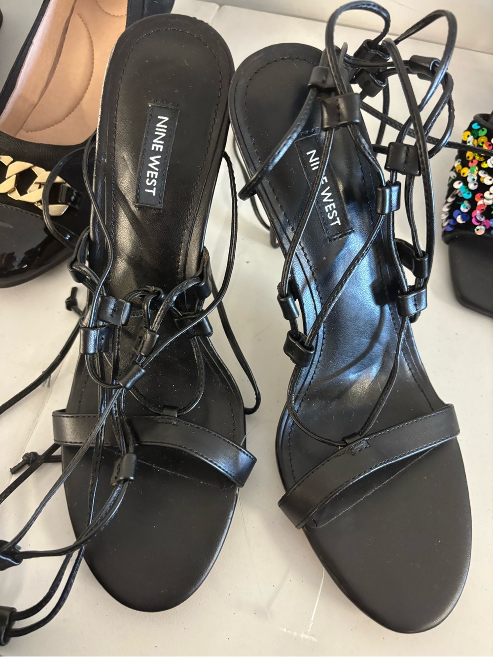 Nine West Black Lace-Up Strappy Heels